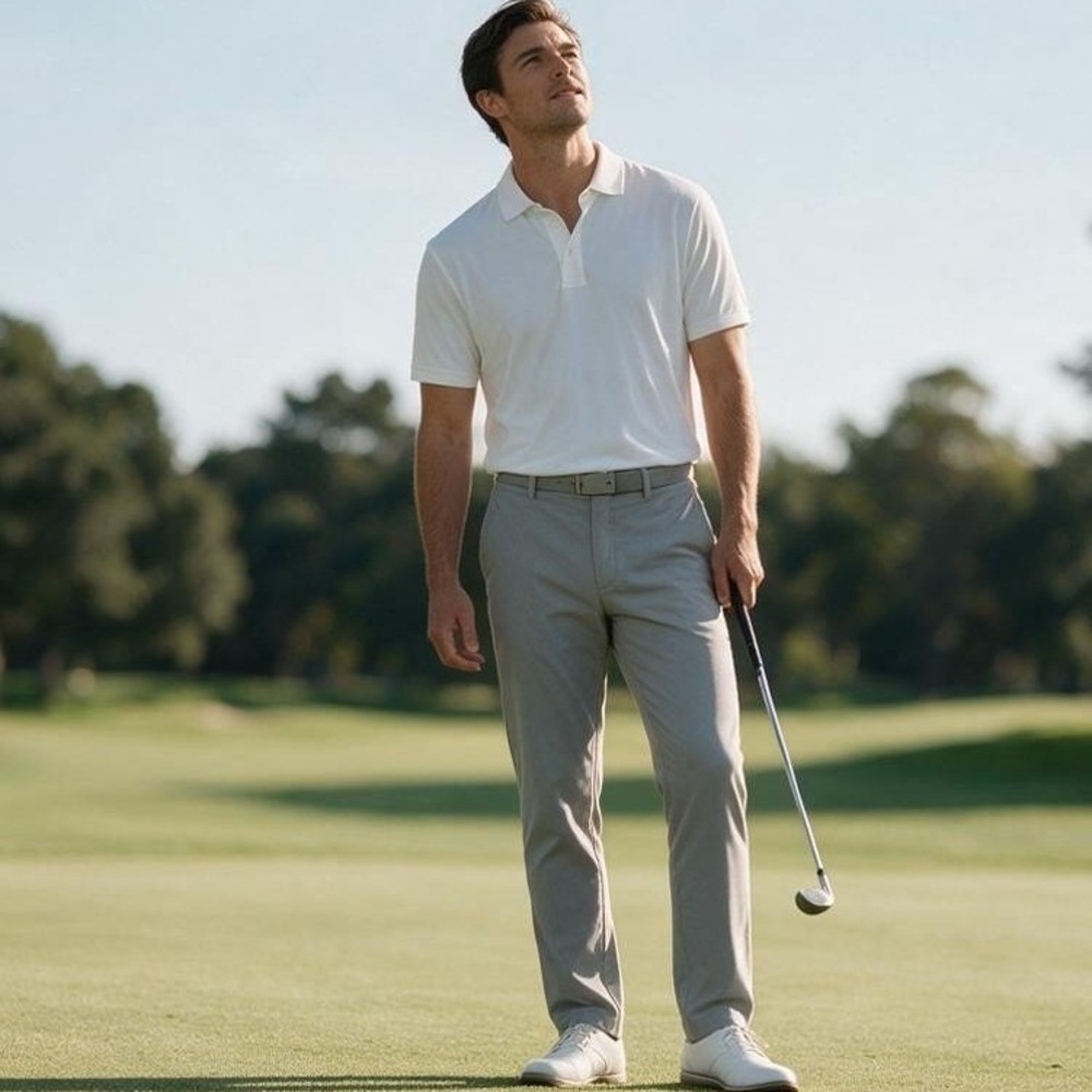 Lands' End Polo Shirt Men XL 46-48 White Cotton Traditional Fit Golf Performance